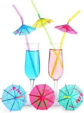 Sieral 445011926995 300 Pcs Umbrella Parasol Drinking Straws Luau Party Decorations Bendable