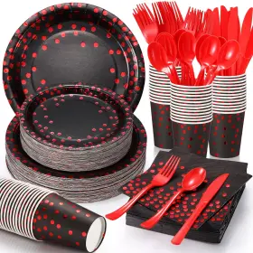 Ae-sieral-3008 Sieral 560 Pcs Black And Red Party Supplies For 80 Guests - Disposable Dinnerware Se Ae-sieral-3008 Sieral 560 Pcs Black And Red Party Supplies For 80 Guests - Disposable Dinnerware Se