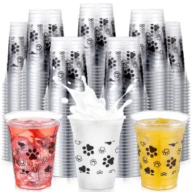 Silifine-cups-0096 Silifine 100 Pcs Dog Party Cups Bulk Puppy Paw Print Themed 12 Oz Disposable Clear Pla
