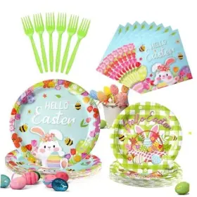 Silifine-plates-cbdhgy794561 Silifine 96 Pcs Easter Plates And Napkins Disposable Dinnerware Supplies For 24 Guests