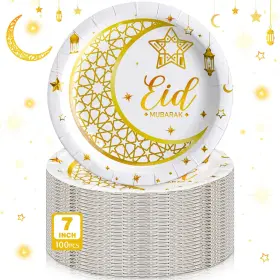 Silifine-plates-jbcyugi146458 Silifine 100 Pcs Eid Al Adha Islamic Ramadan Party Decorations Supplies Musli