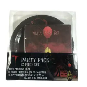 Silver Buffalo 810201038562 It Pennywise 32 Piece Party Pack Paper Plates Napkins Clown Horror Movie New