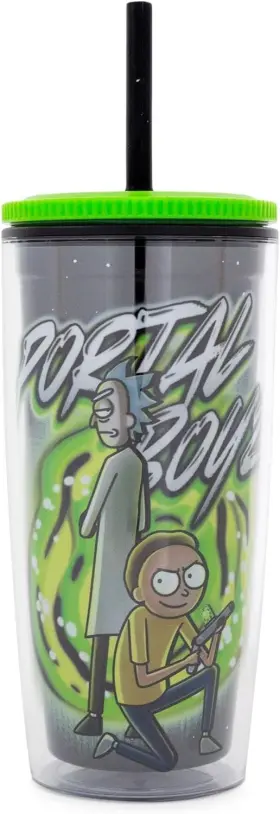 Rm1631mk Silver Buffalo 840298908646 Rick And Morty Inch Portal Boyz Plastic Tumbler With 20 Ounces Green