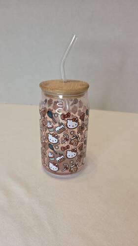 Silver Buffalo Hk2888qp Sanrio Hello Kitty Winter Glass Tumbler With Bamboo White