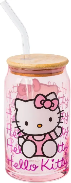 Kty659qp Silver Buffalo Sanrio Hello Kitty Waving Pink Glass 16oz