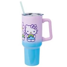 San879s5 Silver Buffalo Sanrio 40 Ounces Hello Kitty And Friends Holding Rainbow