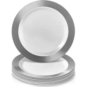 1328 Silver Spoons 1328/ss Ritz Collection White Round Plastic Dessert Plates With 7.5 Inch White/silver