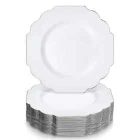 1857-sis Silver Spoons Elegant Disposable Plates For Party 10 Piece 10.75 Inch Duty Fine Dining Plastic