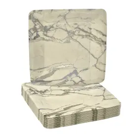 Silver Spoons 816696017020 Marble Design Paper Plates Square Dinner Fancy Wedding Ma
