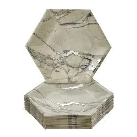 Silver Spoons 816696017068 Marble Design Paper Plates Hexagon Dinner Collection