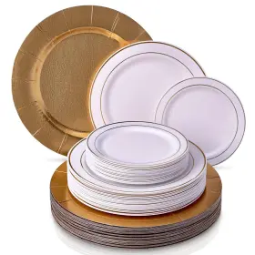 Silver Spoons 816696018218 Modern Elegant Disposable Dinnerware Set Heavy Duty Plastic Dishes Charge