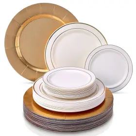 Silver Spoons 816696018225 Modern Elegant Disposable Dinnerware Set Heavy Duty Plastic Dishes Charge