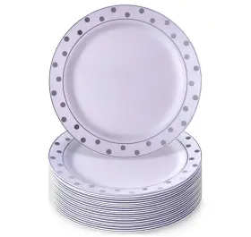 Silver Spoons 816696018522 20 Premium Reusable Plastic Dinner Plates Dots - 7.5