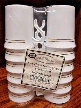 999cmswhgld Silver Visions Vision 12pc Elegant White With Gold Bands Plastic 8oz Coffee Mugs Cups L22