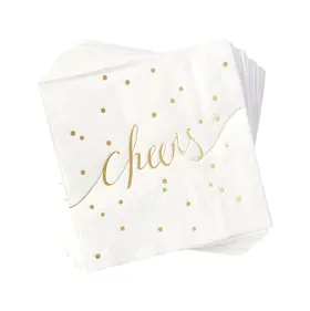 Simple-glee 612508180322 White And Gold Napkins Pack Of 50 Disposable Bar Wedding Cocktail Nap