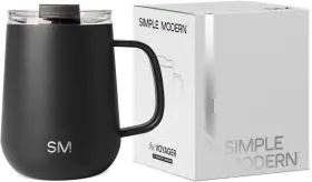 Vym-sk-12-mb Simple Modern Travel Coffee Mug With Lid And Handle 12oz - Midnight Black