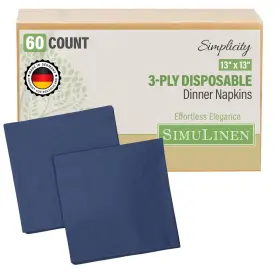3340030 Simulinen Navy Blue Disposable Paper Napkins 3-ply 13in 13 Inch X13 Dark