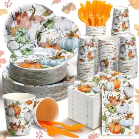 Qu-sinmoe-3702 Sinmoe 400 Pcs Fall Party Supplies Dinnerware For 50 Guest Paper Plate A