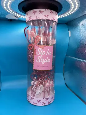 Sip In Style 672668926833 Pink Bow Set Of 18 Pack Drinking Straws Baby Shower Party New