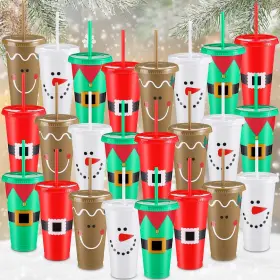 Yun-skylety-170 Skylety 24 Pcs Christmas Cups Reusable Plastic Oz 4 Styles