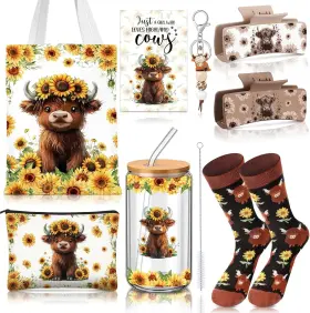 Yun-skylety-2184 Skylety 8 Pcs Sunflower Highland Cow As Pictures Shown