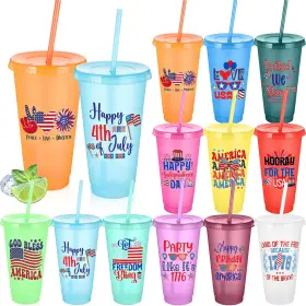 Yun-skylety-3726 Skylety 12 Pcs 4th Of July Plastic Cups 24 Oz Patriotic Dark Color