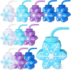 Bio-sliner-4143 Sliner Winter Snow Themed Party Favor Supplies Snowflake Cups With Straws10 Oz Plastic