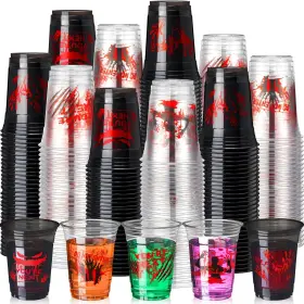 Bio-sliner-626 Sliner 120 Pack Blood Print Plastic Cups - 16 Oz Bloody Hand Disposable Hallow