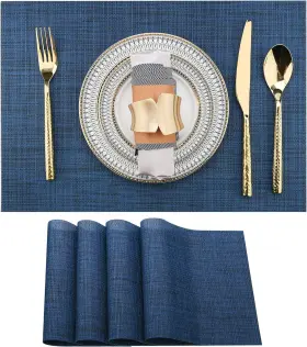 Pvc-1 Slkqg Navy Blue Placemats Set Of 4 - Easy Clean Washable Vinyl 17x12