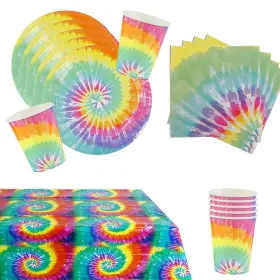 Smartsalewell 643934894576 Tie Dye Party Supplies 16 Plates Napkins Cups Tablecloth Hippie Rainbow Decor