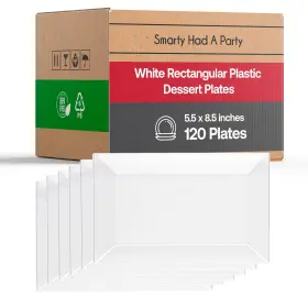 Smarty Had A Party 022099023111 120 Pcs Disposable Plastic Dessert Plates Fancy Rectangle White Salad Appeti