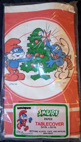 5417 Smurfs Vintage Christmas Table Cover 1982 54 Inch X 88 Retro Cartoon Nip New