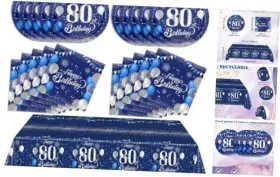 Snimics 767552573627 Blue 80th Birthday Decorations For Men Navy Silver Happy 80 Years Old