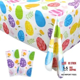 Snortlesnap 716597439061 2 Pack Easter Colorful Eggs Themed Tablecloth Party Decorations Table Cover