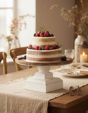 Sofe Ww210601 Round Wood Cake Stand Rustic - 9 Inch White Pedestal 9.8