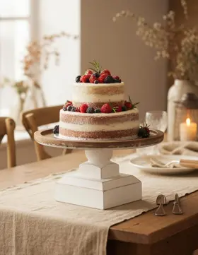 Ww210601 Sofe Round Wood Cake Stand Rustic - 9 Inch White Pedestal 9.8