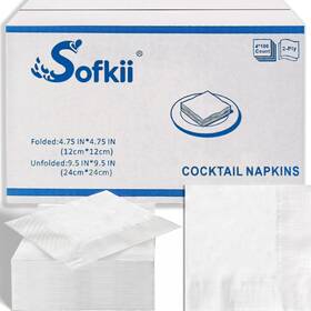 Sofkii 445018994980 400 Count White Cocktail Napkins 4.75x4.75 Inch 2-ply Disposable Paper