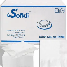 Sofkii 445018994980 400 Count White Cocktail Napkins 4.75x4.75 Inch 2-ply Disposable Paper