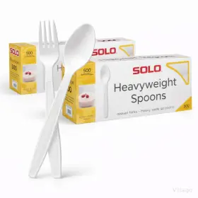 127489 Solo Heavyweight Plastic Cutlery Set White 1000pc 500 Forks Spoons Banquet