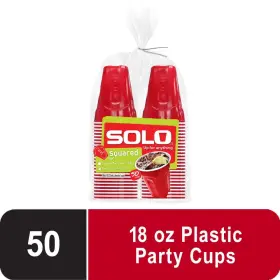 Sq1850-20001 Solo Red Party Plastic Disposable Cups 18 Oz 50 Count