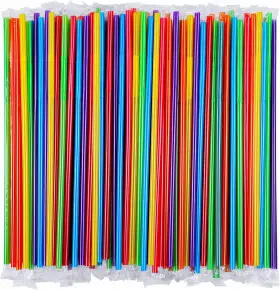 Songnass-3 Songnass 313101281262 Individually Wrapped 100 Pcs Colorful Flexible Plastic Straws Extra Long Dispos