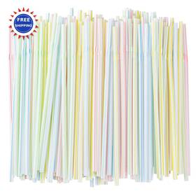 Songnass 726451721546 Flexible Plastic Straws 200 Pack Bendable Disposable Drinking High -striped