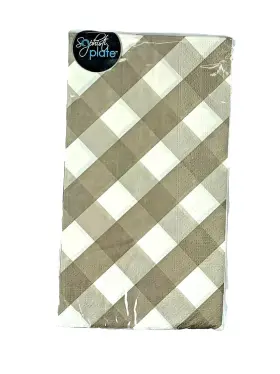 09vtf Sophistiplate Buffalo Check Plaid Guest Dinner Napkins Vichy Taupe 20 Count 3 Ply Paper New