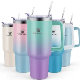Uskt127-49-2 Soufull 40 Oz Tumbler With Handle And Straw Lid 100% Ounces A-greenpurple