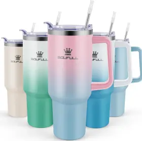 Uskt127-49-27 Soufull 40 Oz Tumbler With Handle And Straw Lid 100% Leak-proof A-pinkblue