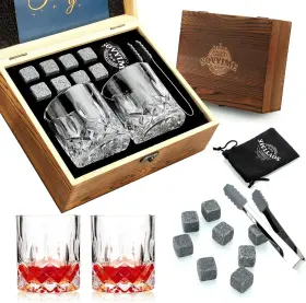 Sovyime 821906756613 Whiskey Gifts For Men Glasses Set Of 2 Transparent Wood Color