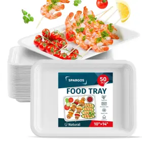 Spargos 060567315035 50 Pack 14 Inch Heavy Duty Disposable Food Trays Compostable Large Paper Plates