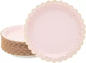 Sparkle And Bash 744110216677 48-pack Scalloped Polka Dot Paper Plates Rose Gold 30th Birthday Decoration