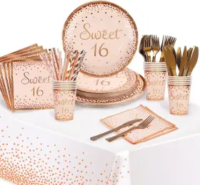 Sh004 Sparkles Hub Sweet 16 Birthday Party Supplies Tableware Serves 24 9 Inch Paper Plates 7 Plate