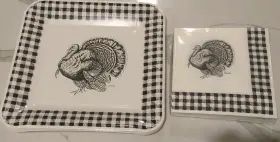 Spode 009292880772 56pc Checkered Turkey Paper Plates 16 And 3-ply Napkins 40 Nwt